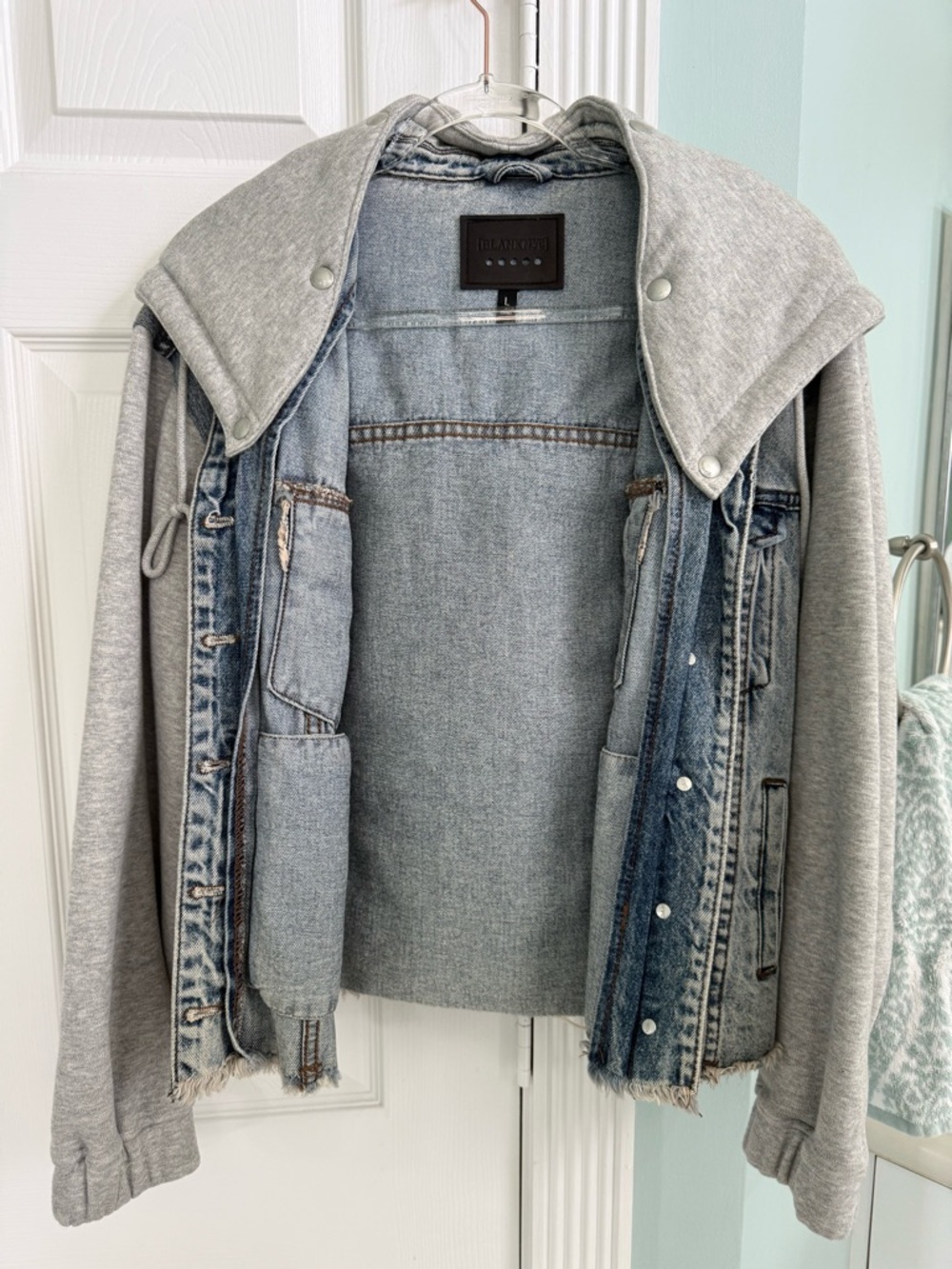 Blank NYC Gray Hooded Denim-Panel Jean Jacket - Picture 2 of 4